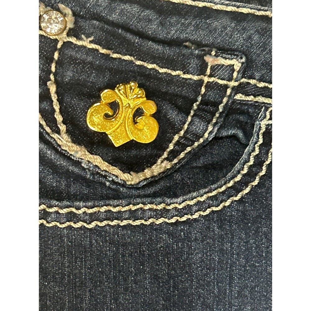 Dereon Girls Dark Wash Denim Jeans Gold Accent Size 7/8 Rhinestone - Picture 2 of 11